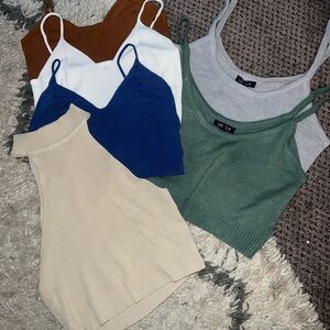 6 ribbed spaghettistrap,& narrow mock neck Crop tops